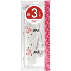 Удлинитель электрический ЭРА U-3-3m-2x1 без заземления 3 розетки 3м ПВС 2x1мм2 10А