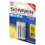 Батарейки комплект 2 шт. SONNEN Alkaline АА (LR6 15А) алкалиновые пальчиковые блистер (24 штуки в упаковке)