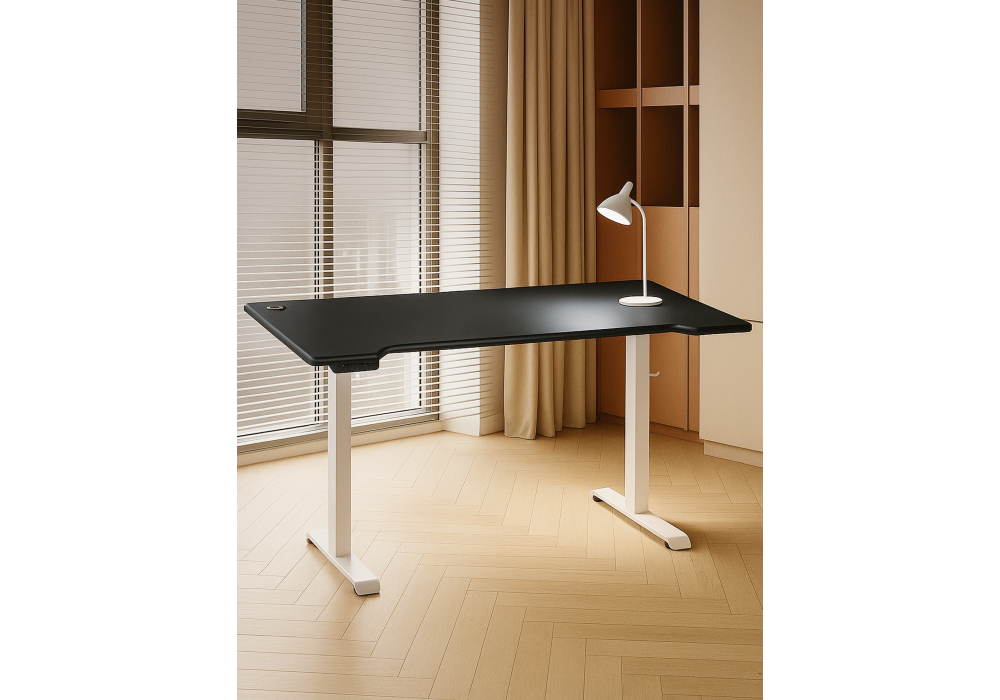 Компьютерный стол Woodville Маркос с механизмом подъема 140х80х75 черная шагрень, белый, ножки белые