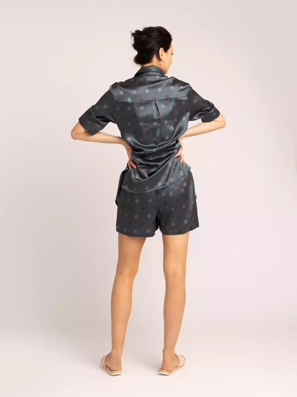 Шорты женские шелковые Mollen Горох темно-бирюзовые