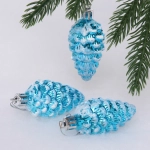 Елочные игрушки «Шишечки в инее» 5,5 см (набор 3 шт), Голубой