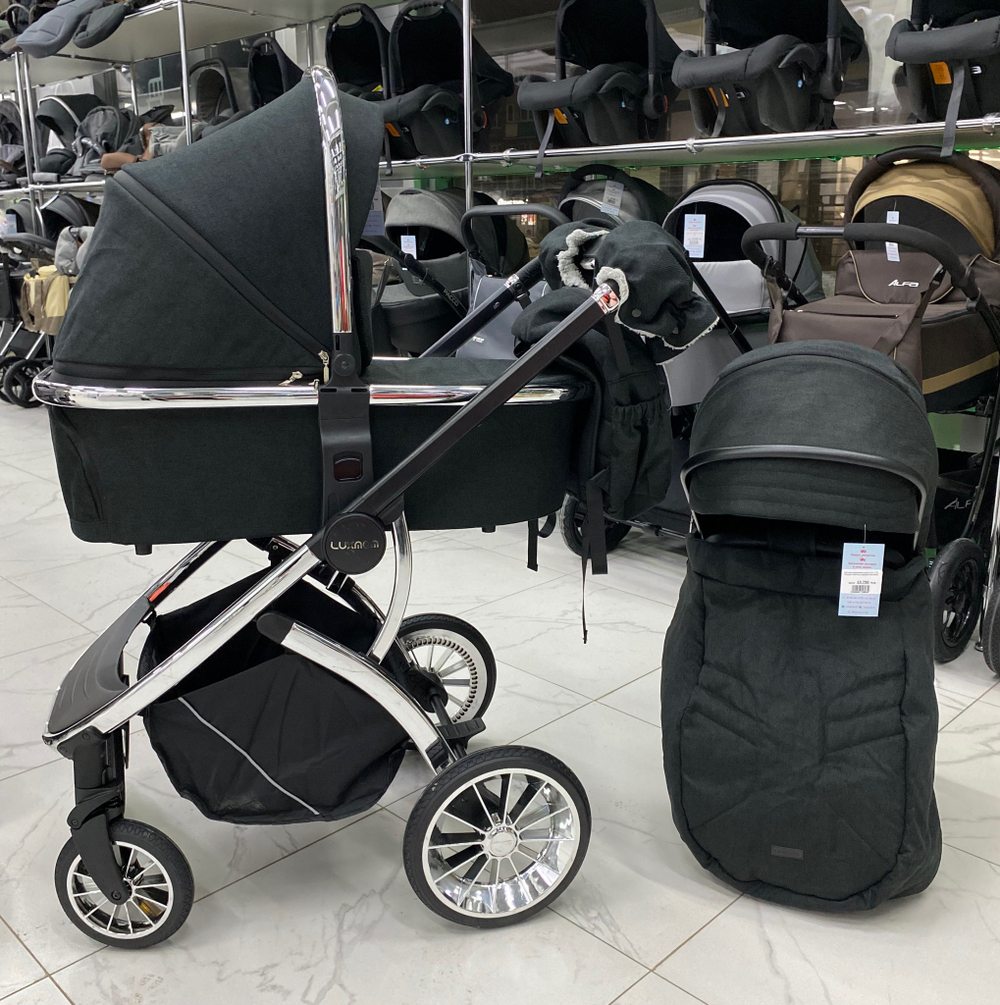 Детская модульная коляска 2в1 770 Чёрный текстиль серебристая рама