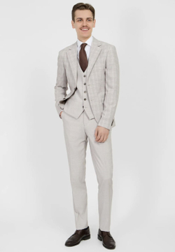 Мужской классический костюм в клетку (бежевый) А40