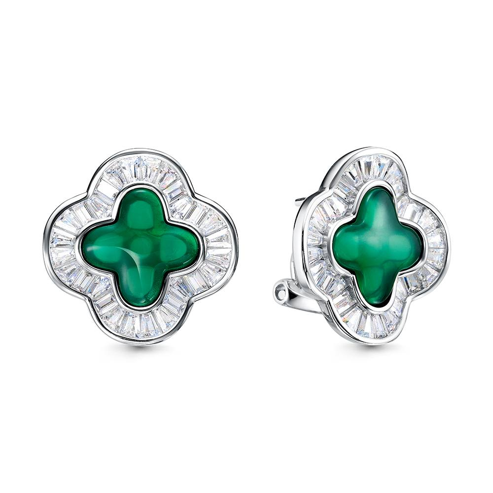 Серьги "Клевера" с зелёным агатом