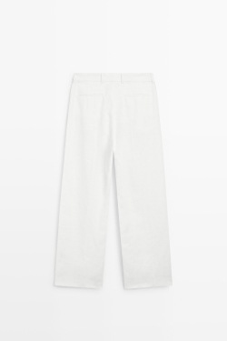 Massimo Dutti Брюки из 100% льна с защипами, белый