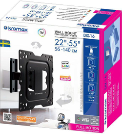 Кронштейн для телевизора Kromax DIX-16, 22-55", настенный, поворот и наклон, черный