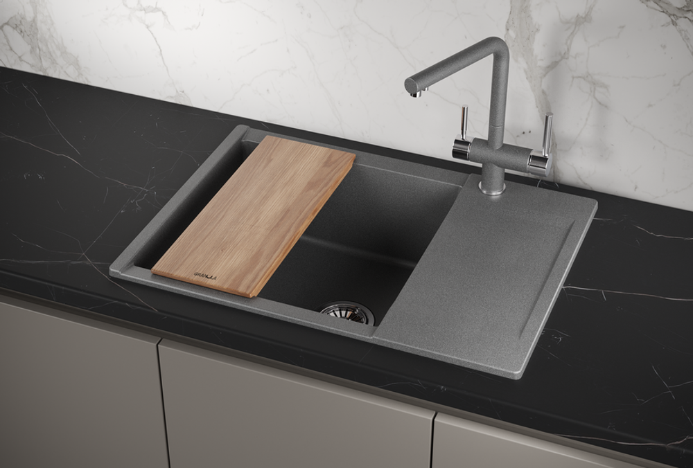 Granula ES-7003, ГРАФИТ, кухонная мойка, кварц, ESTETICA