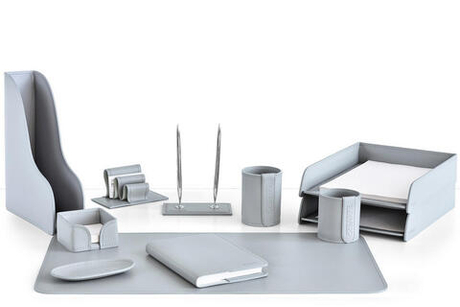 Набор настольный канцелярский 11 предметов из кожи, цвет серый