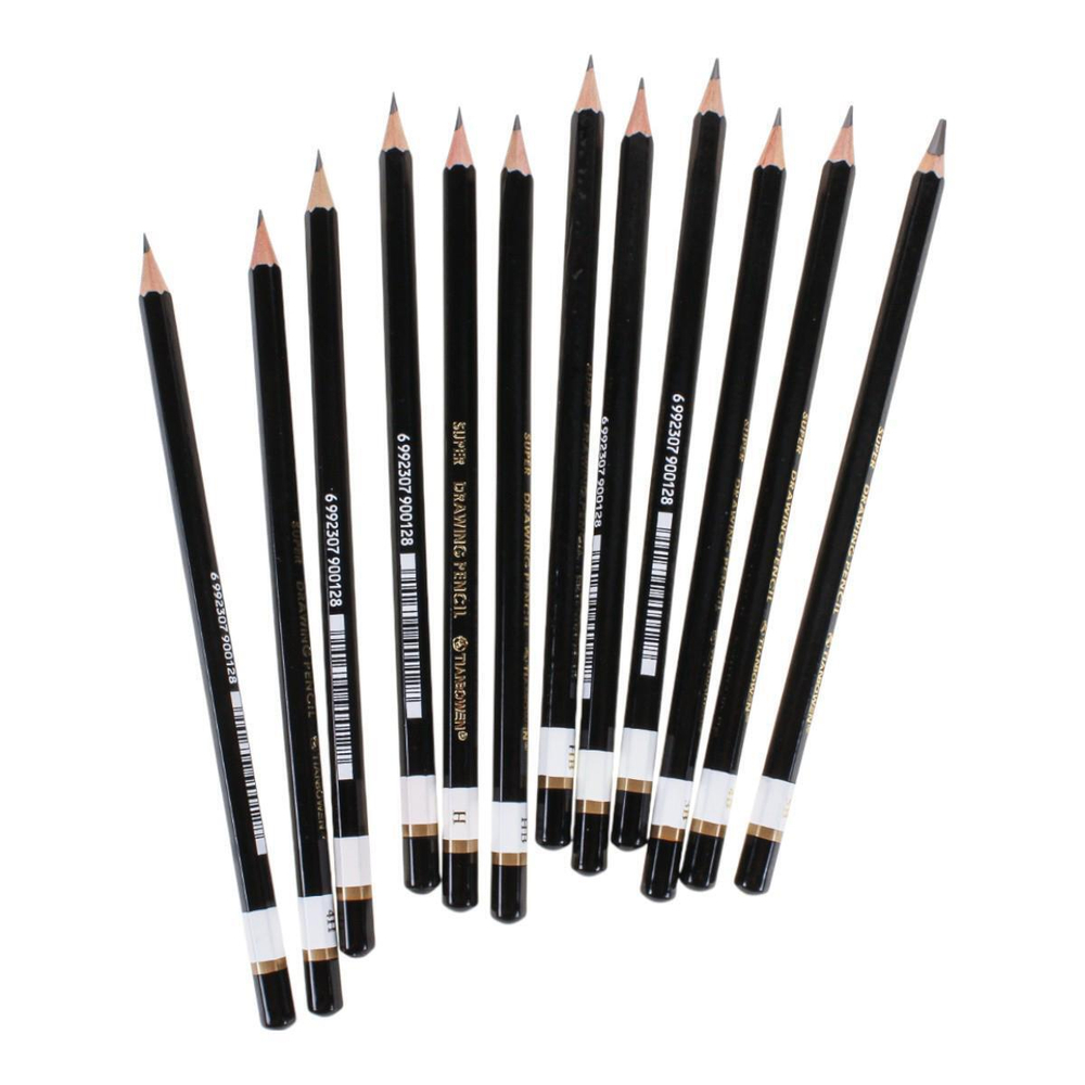 Набор ч/г карандашей разной степени твердости/мягкости, 12 штук