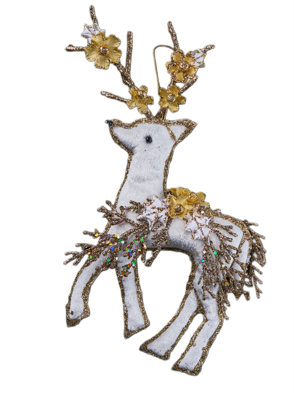 Елочная игрушка Олень 15х28см ChristmasDeLuxe кремовый с золотом