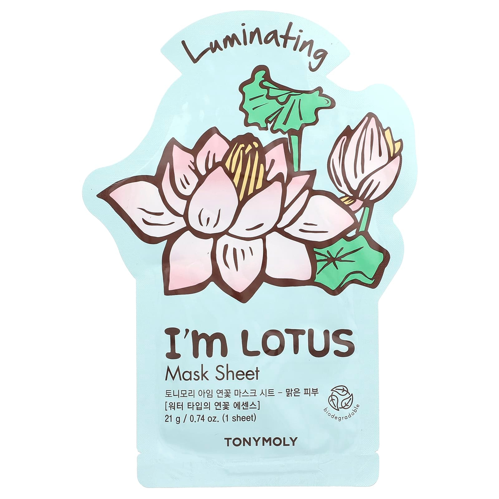 TonyMoly, I'm Lotus,тканевая маска для придания сияния, 1 шт., 21 г (0,74 унции)