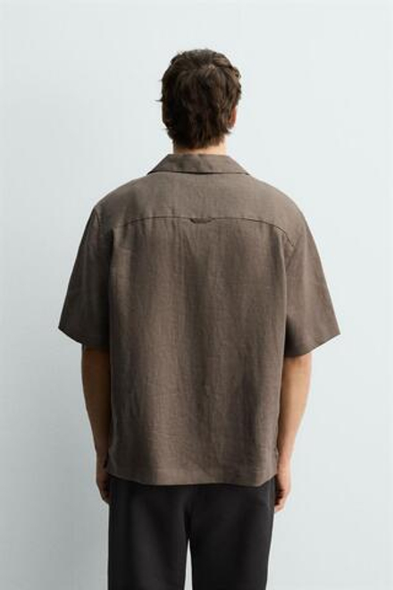 ZARА РУБАШКА RELAXED FIT ИЗ 100% ЛЬНА, СЕРОВАТО-КОРИЧНЕВЫЙ