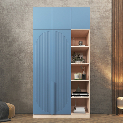 Шкаф Агератум МДФ двухсекционный с антресолью и стеллажом в синей эмали - Дуб молочный 8622  170*60*220