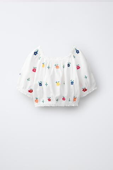 ZARA БЛУЗА ИЗ ТКАНИ С ВЫШИВКОЙ, РАЗНОЦВЕТНЫЙ