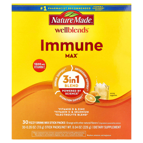 Nature Made, Wellblends™, Immune Max®, со вкусом апельсина, 30 пакетиков по 7,6 г (0,26 унции)