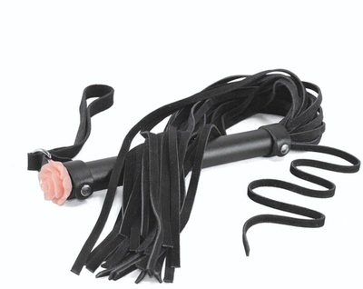 Черная многохвостая плеть с наконечником-розой - 57 см. (Цвет: черный)