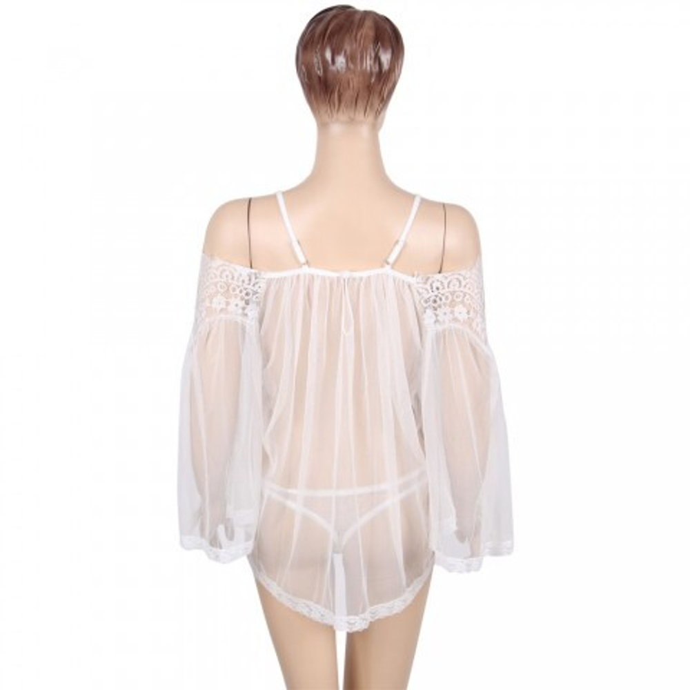 Прозрачная туника с цветочным принтом белая (размер XS-S)