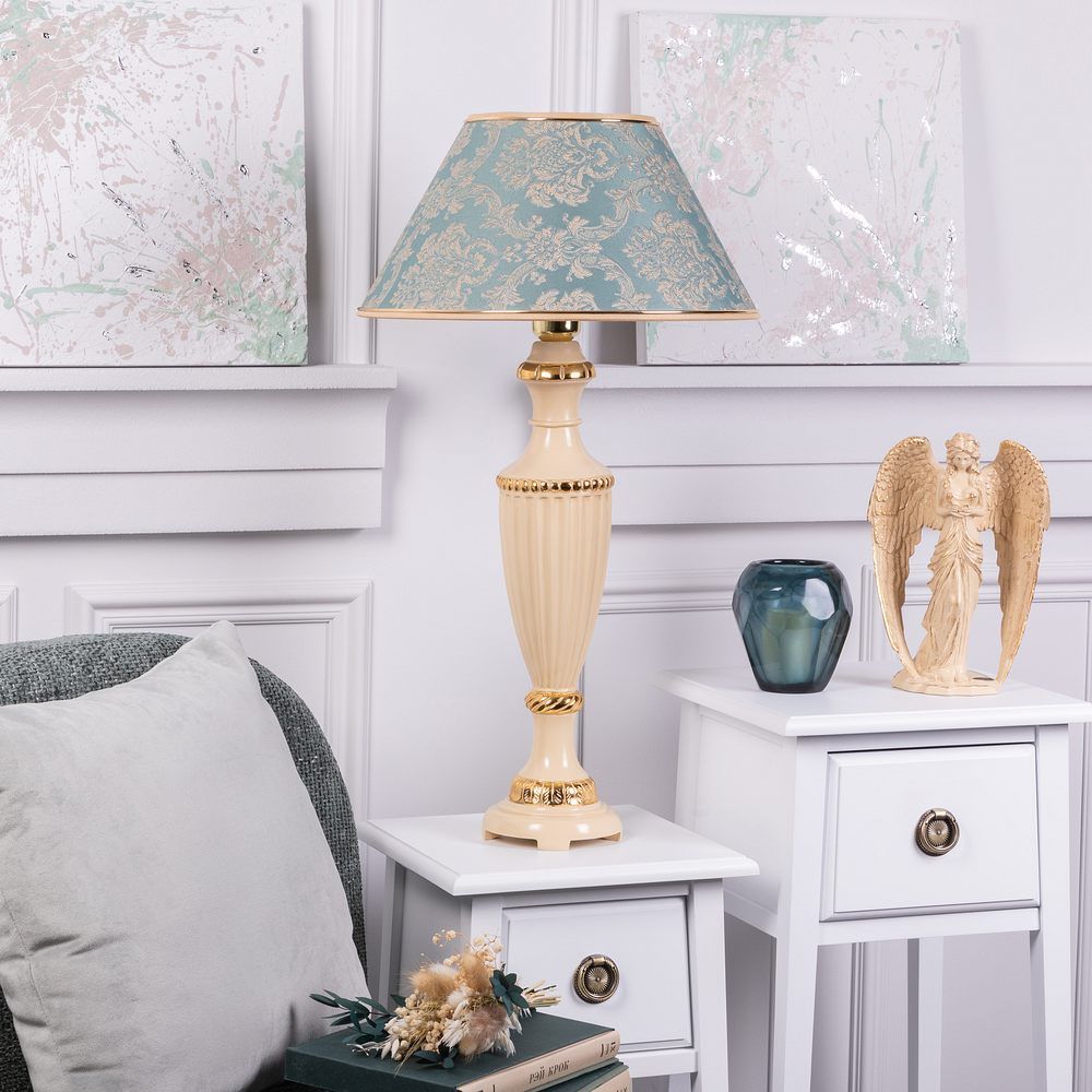 Настольная лампа Ваза Ребристая Айвори с абажуром №38 Vatican (Ватикан) Аквамарин