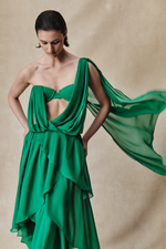 Асимметричное платье макси из шифона с драпировкой