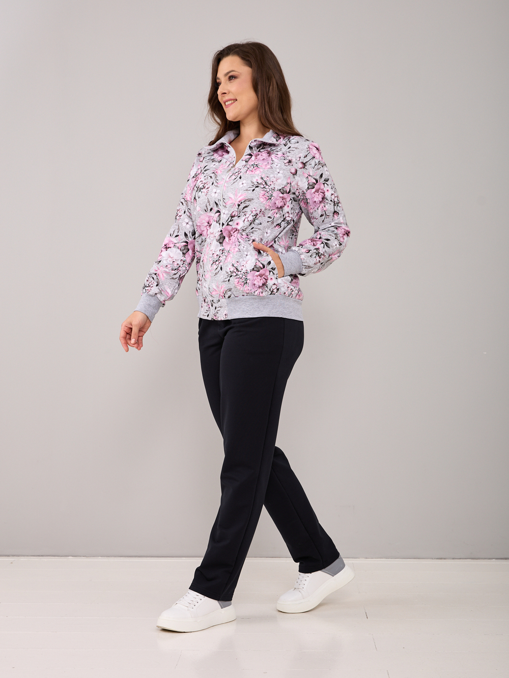 Толстовка К-184/серыймеланж-цветы