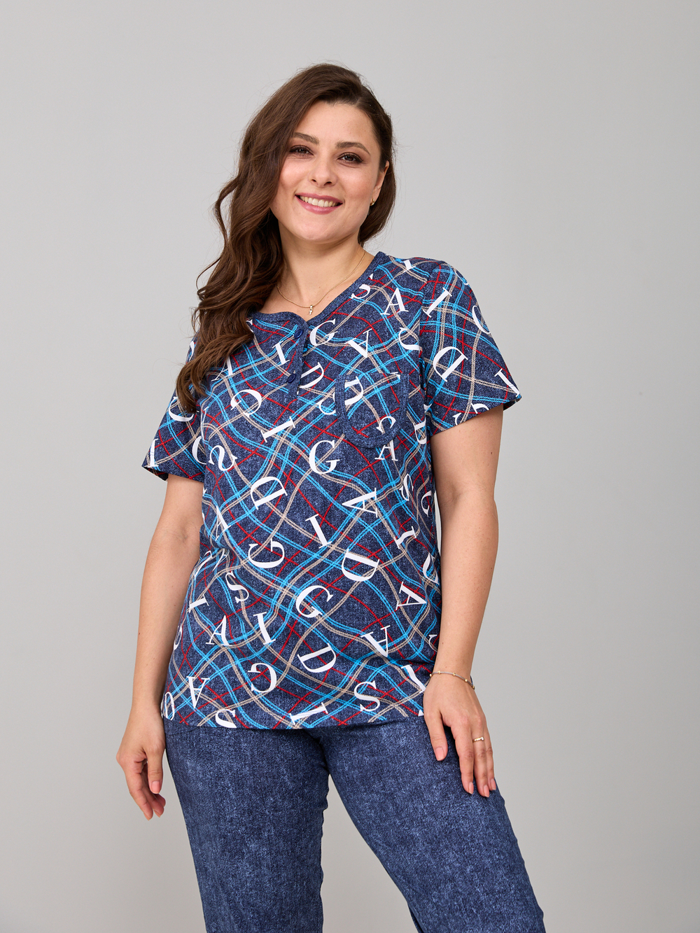 Пижама с бриджами КД-61/джинса-цепочкабуквы