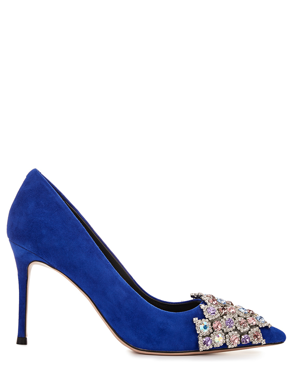 Женские замшевые туфли синие с камнями