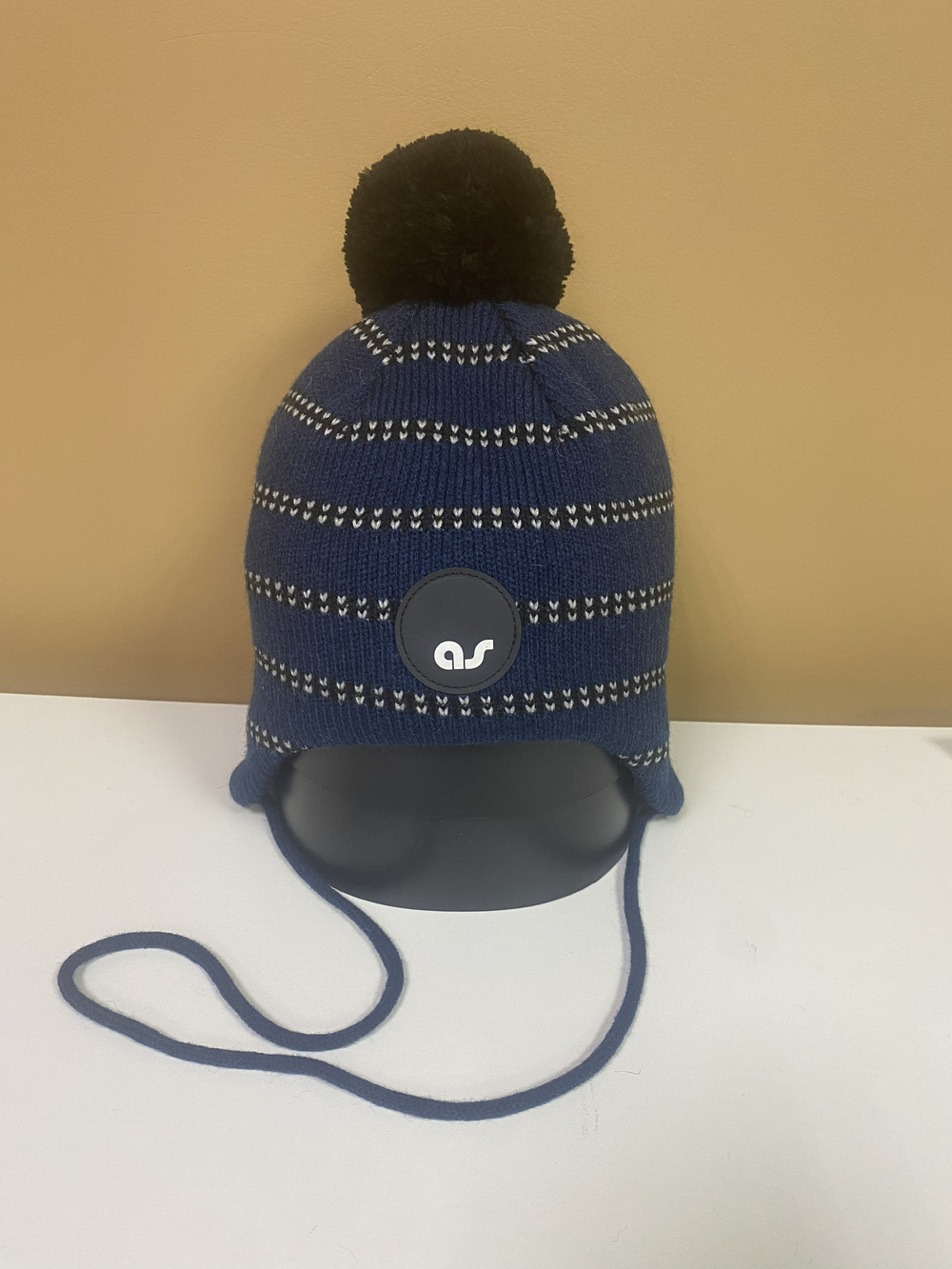 Шапка зимняя детская вязаная с утеплителем синяя, размер 50