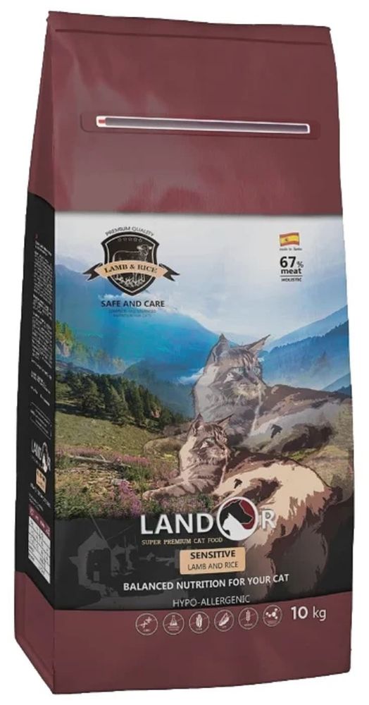 LANDOR 10кг корм для кошек с чувствительным пищеварением (Ягнёнок)