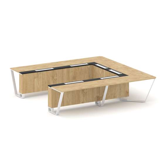 Steel Meet Стол переговорный П-образный KM-PR.B.SP-11P Тиквуд Светлый/Графит Глянец/Металл Белый 320