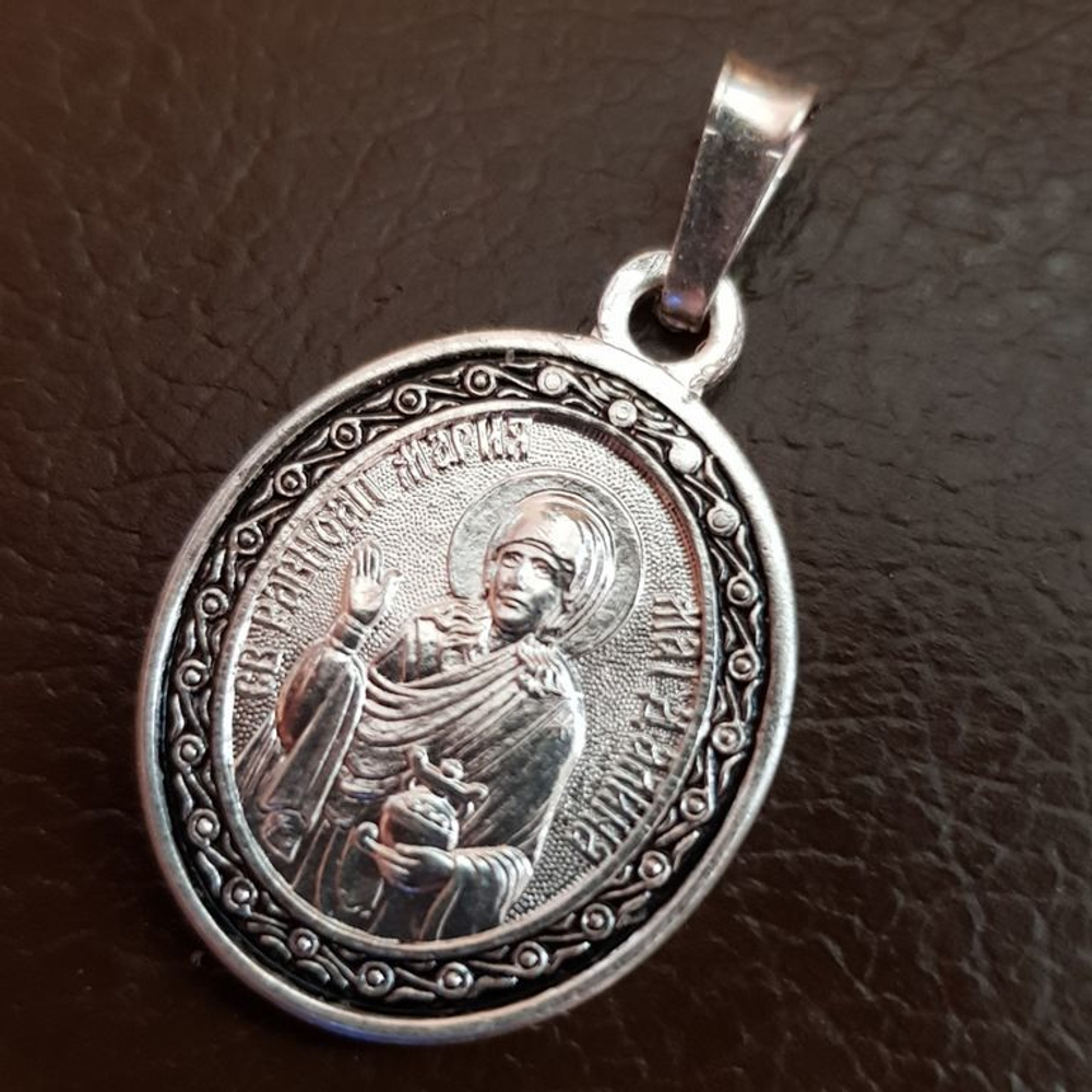 Нательная именная икона святая Мария с серебрением кулон с молитвой
