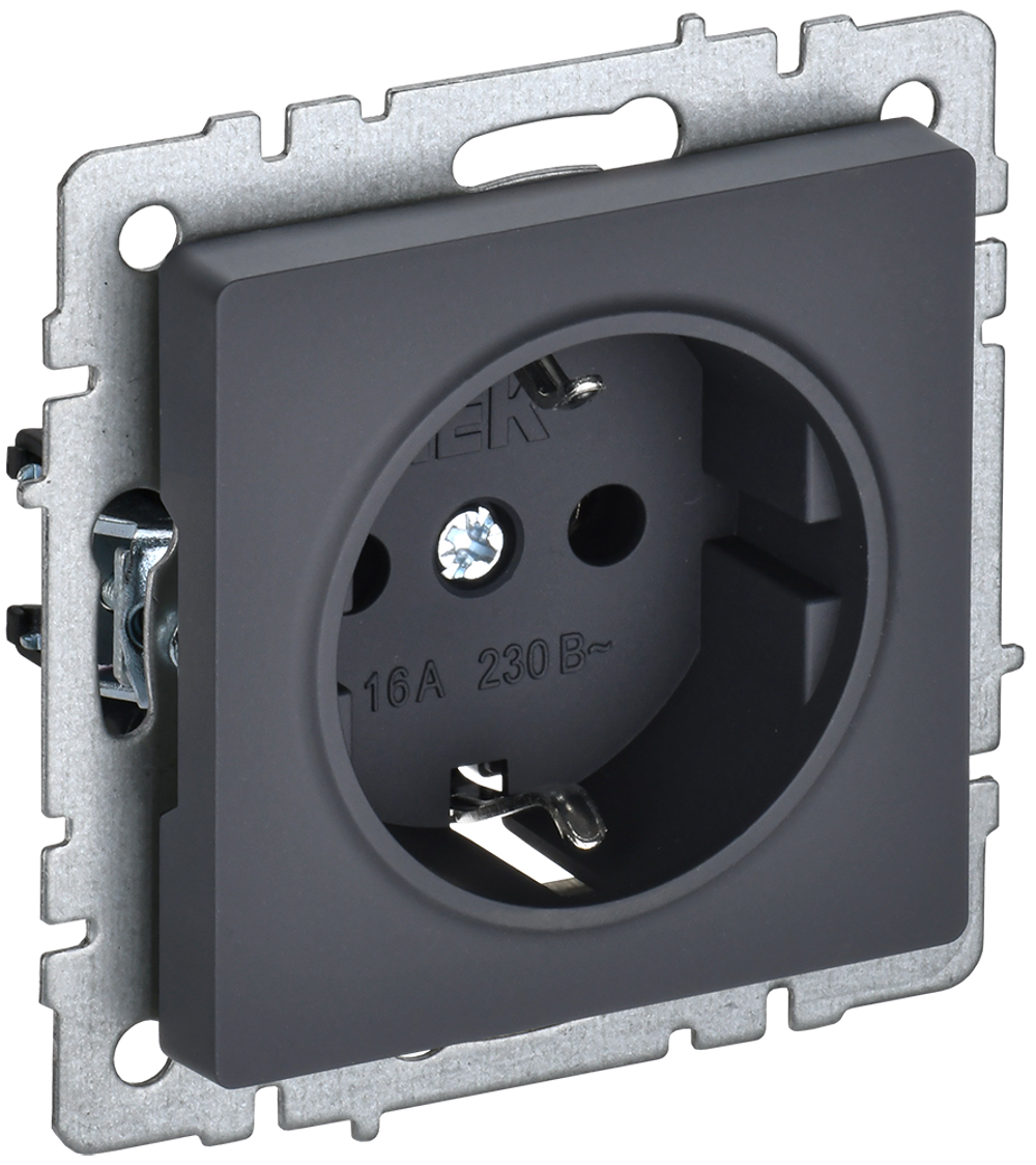 BRITE Розетка 1-местная с заземлением без защитных шторок 16А РС11-1-0-БрГ графит IEK