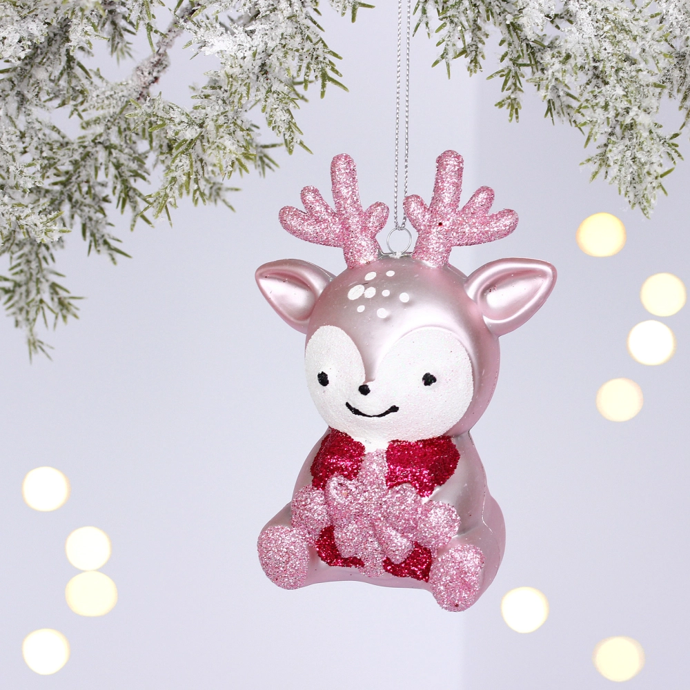Ёлочная игрушка «Весёлый оленёнок» 8*5.5*11.5 см, Розовый