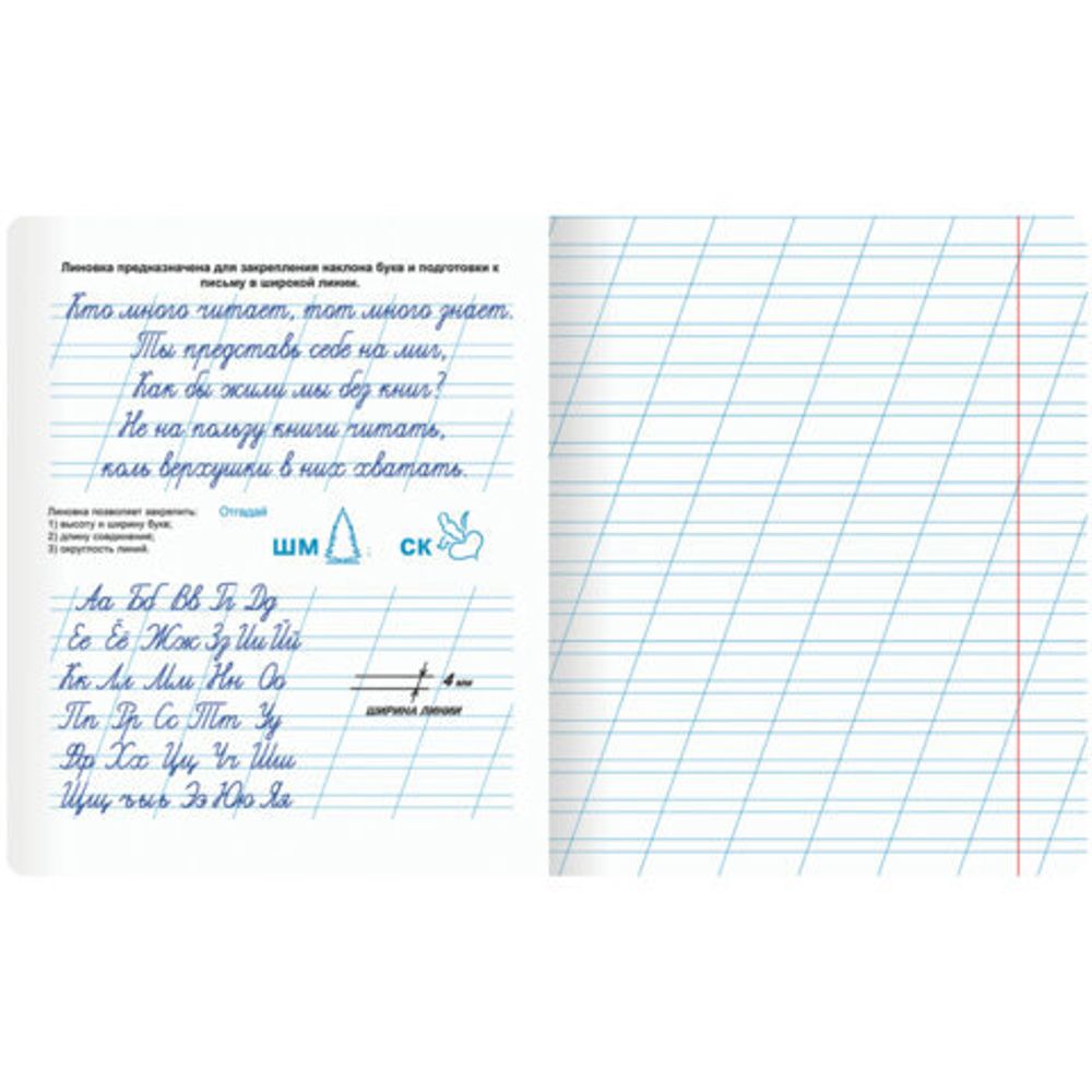 Тетрадь УЧУСЬ ПИСАТЬ № 4 12 л. косая линия, со справочным материалом, обложка картон, ЮНЛАНДИЯ, 404851, 20шт
