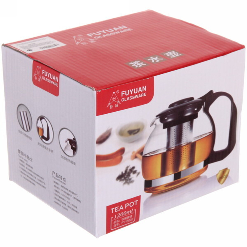 Чайник заварочный стеклянный 1200 мл с металлическим ситом «Mаcarons» розовый Селфи