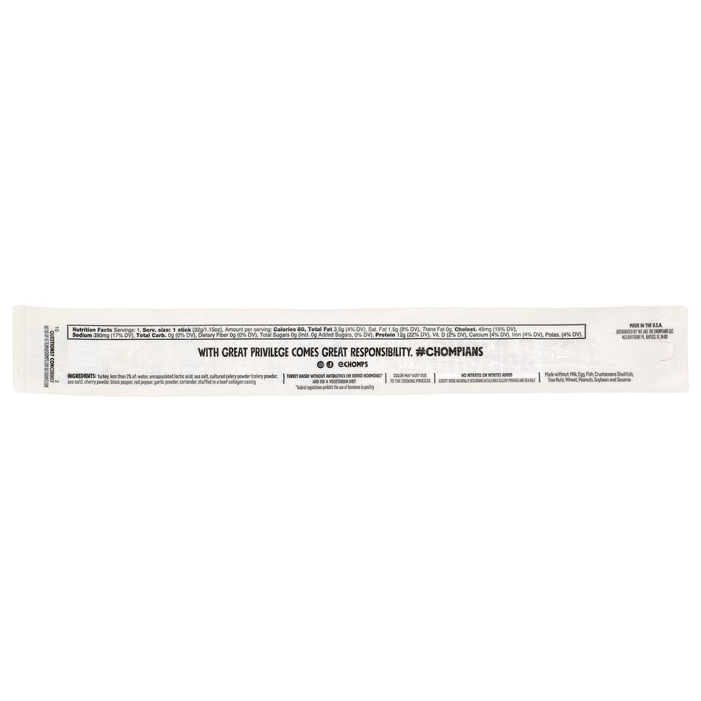 Chomps, Оригинальный стик с индейкой, мягкий, 1,15 унции (32 г)