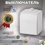 Выключатель 1-клавишный IP65, 10АХ-250В, серый Эксперт ЭРА