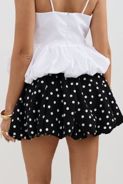 Юбка баллон в горох черного цвета