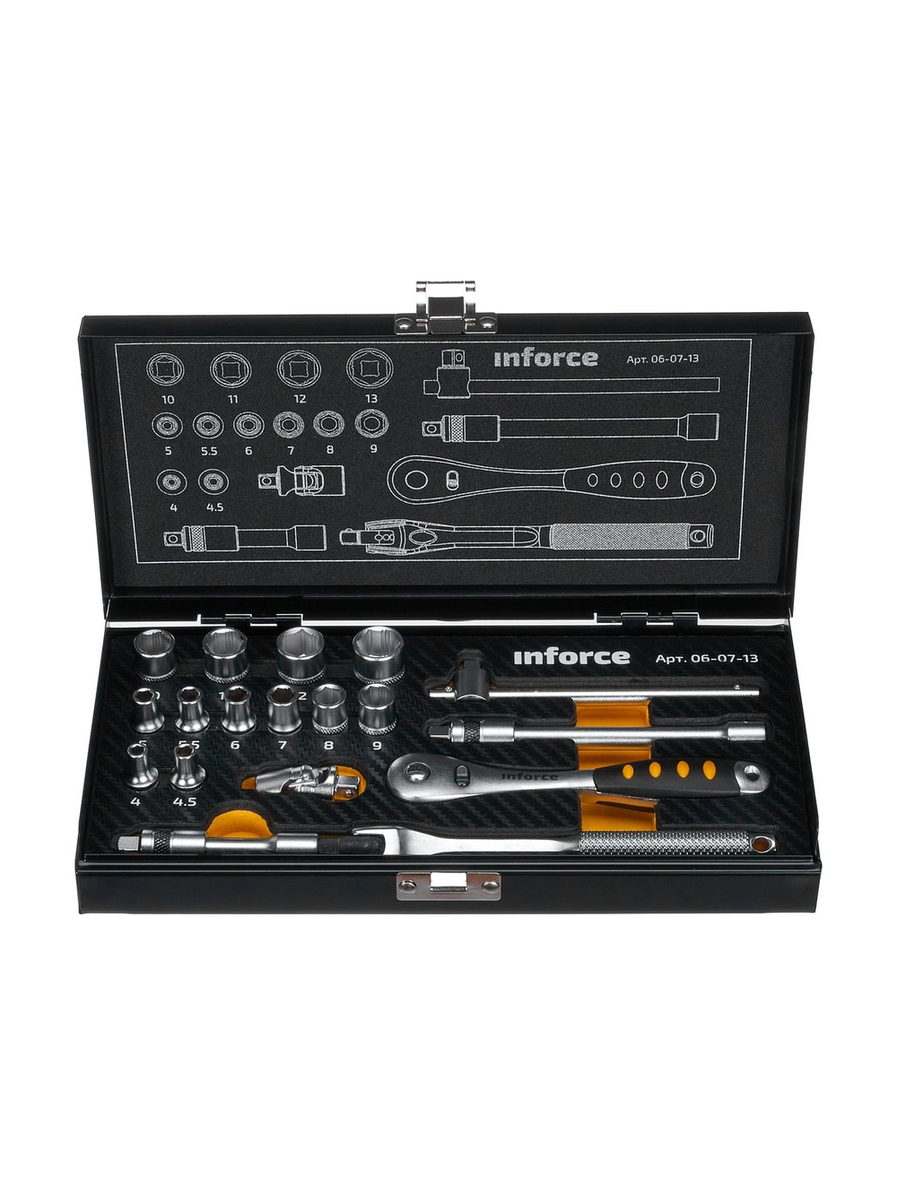 Набор инструментов 18 предметов 1/4 Inforce, Сталь Cr-V, Профессиональный, 06-07-13