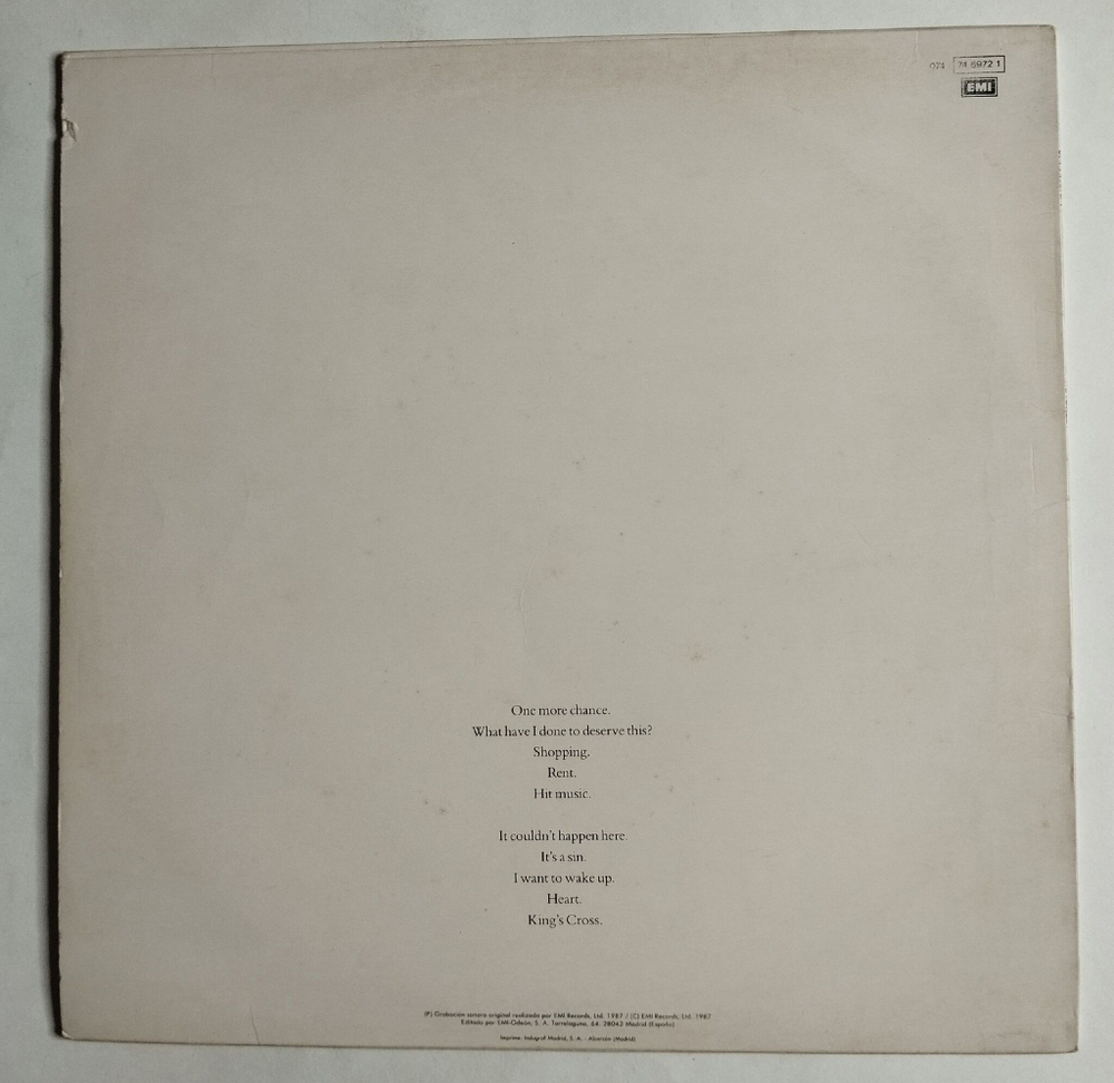 Винтажная виниловая пластинка LP Pet Shop Boys Actually (Spain 1987)