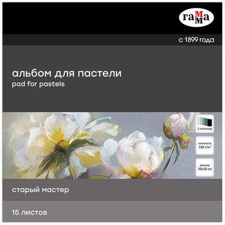 Альбом для пастели, 15л., 200*200мм, на склейке Гамма "Старый Мастер", 160г/м2, ячеистая фактура, 5 цветов, холодные тона