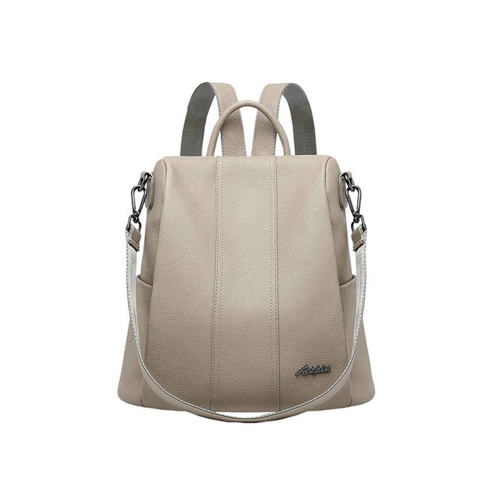 Espin Top Grain Cow Leather Backpack Large Black/Milk Tea Gray