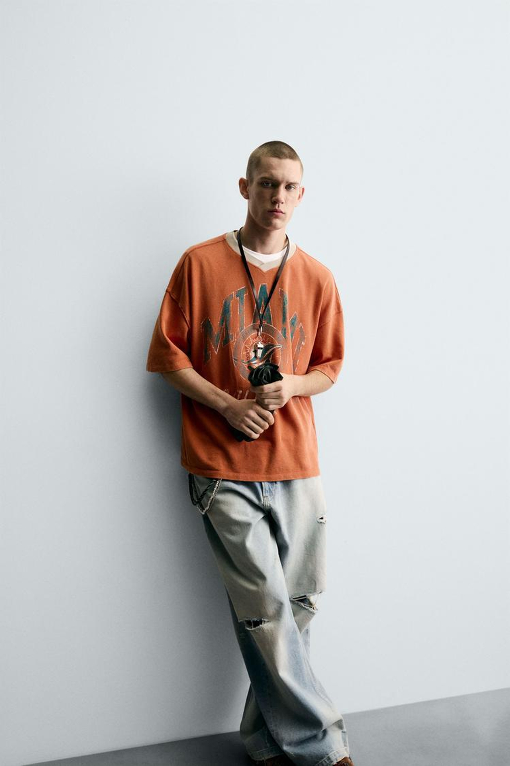 ZARA ФУТБОЛКА СТРУКТУРИРОВАННАЯ NFL MIAMI DOLPHINS, ОРАНЖЕВЫЙ