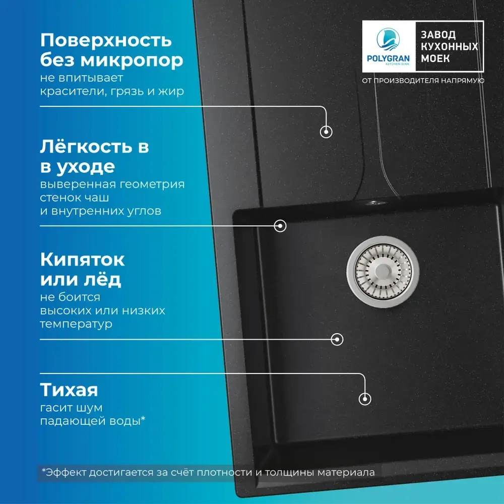 Мойка POLYGRAN GALS-860 черный №16, смеситель DORADO черный