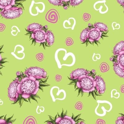 Романтичные пионы на салатовом фоне