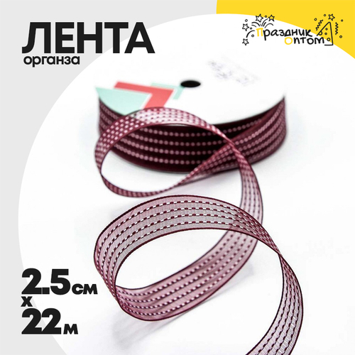 Лента Органза 2,5см х 22м в полоску (Люкс) (Красный)