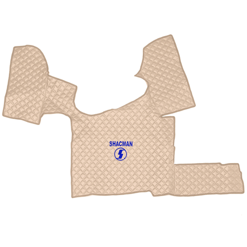 Ковры Shacman X-3000 рестайлинг (экокожа, бежевый, бежевый кант, синяя вышивка)