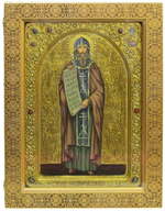 Большая Живописная икона Святой равноапостольный Кирилл Философ 42х29см на кипарисе в березовом киоте