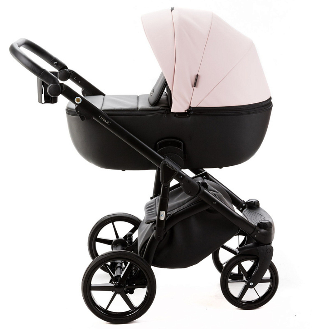 Детская коляска Adamex Nola Deluxe 2 в 1 N-SD102 (РОЗОВ.ПУДРА КОЖА + ЧЕРН.КОЖА)