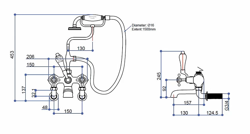 Смеситель для ванны Burlington CL17A-QT хром/ручки белые