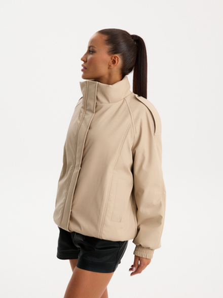 Бомбер утепленный из экокожи, цвет бежевый